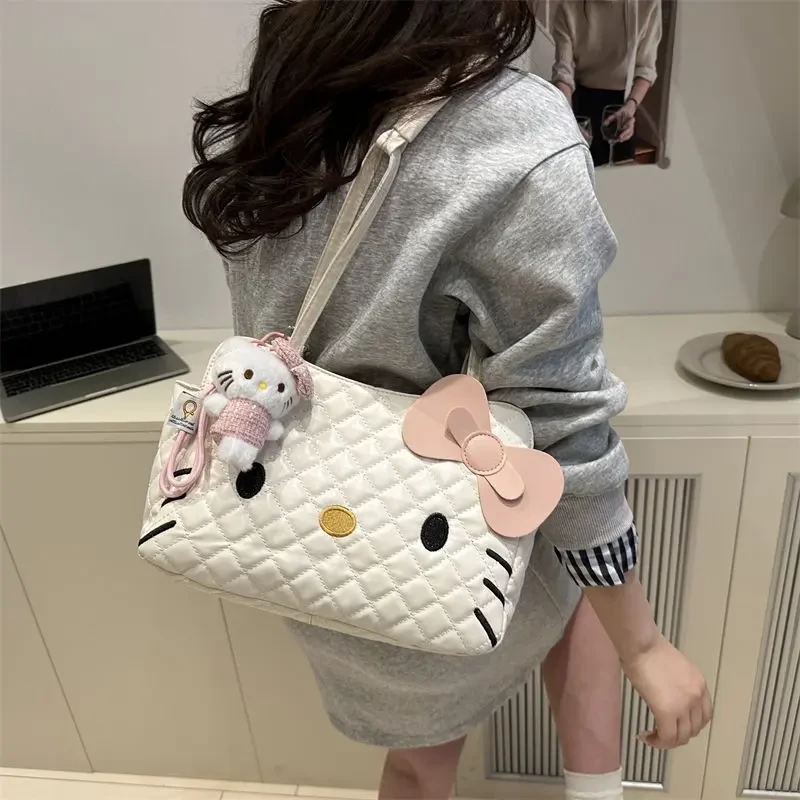 可爱Kitty猫双肩包包女2025新款潮时尚卡通托特包大容量菱格背包