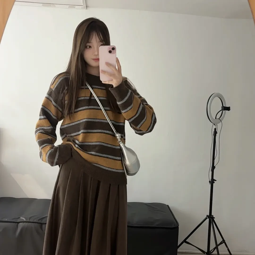 厚款百搭条纹针织毛针织衫