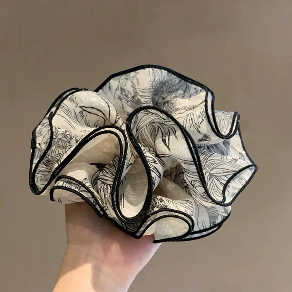复古清冷多层小蛮腰褶皱印花肥肠圈韩国高端水墨皮筋耐用头花发圈