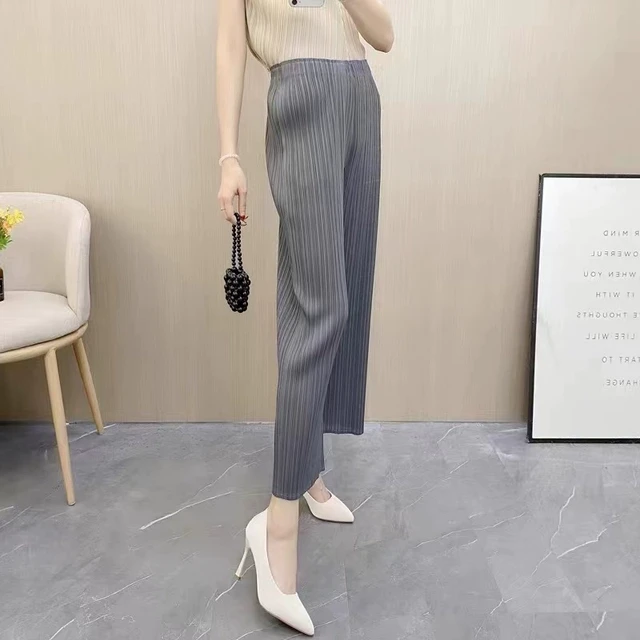 三宅重工褶皱九分裤女潮夏季薄款直筒百褶阔腿裤高腰垂感休闲裤子