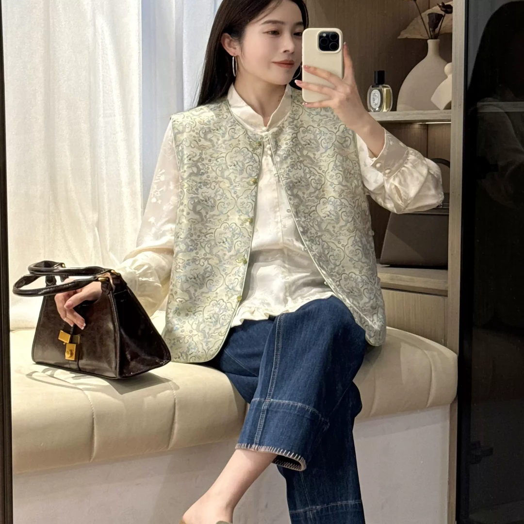 柚子yours【龙纹3.0】早春新中式清新小众龙纹提花别致马甲女