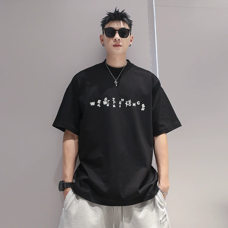 有术字母印花重磅纯棉短袖T男夏季潮流高级感半袖宽松简约圆领t恤