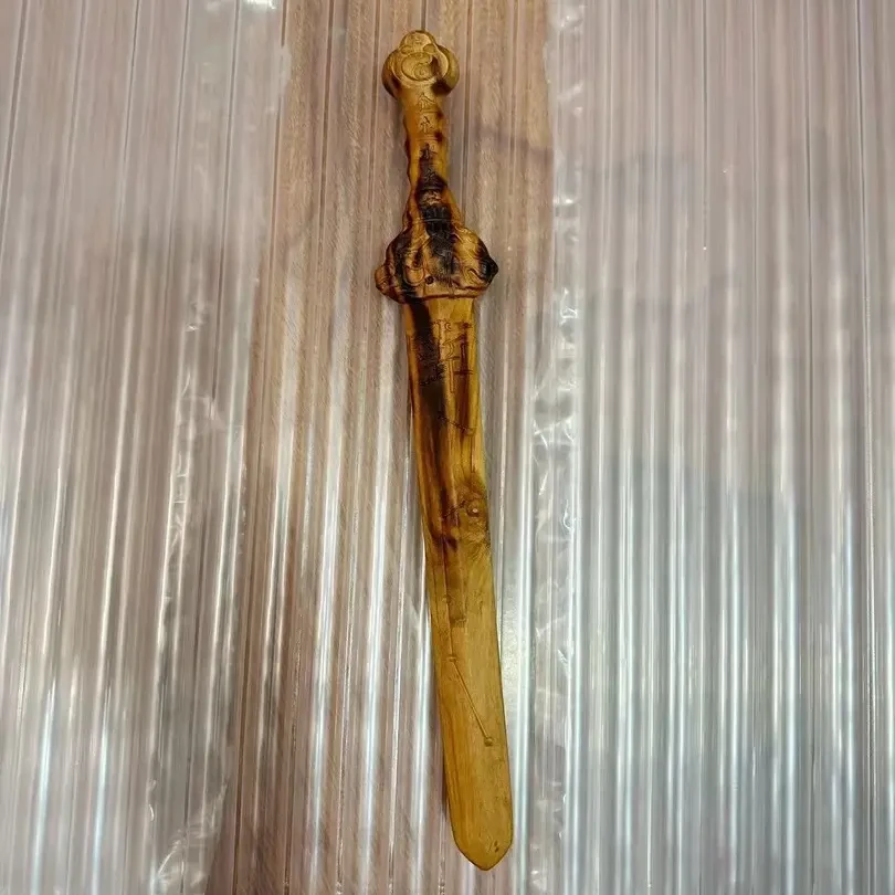 小雷纹天然桃木纯手工雕刻七星北斗七星天师剑手把件