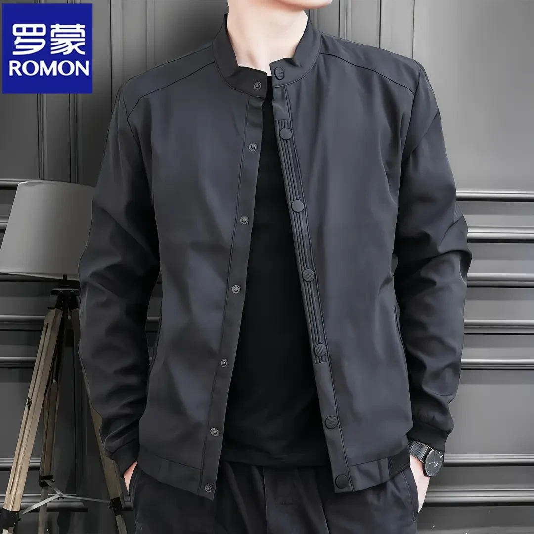 罗蒙外套男春秋季时尚百搭休闲潮流大码宽松帅气立领夹克上衣服男
