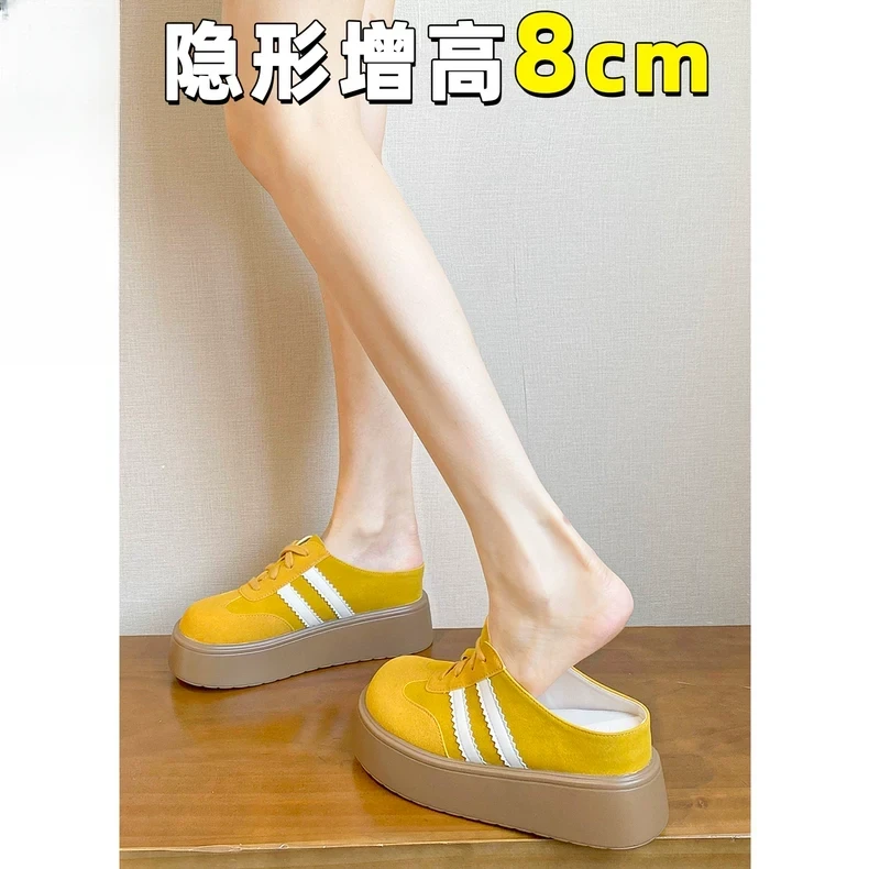 8cm小个子内增高德训包头半拖鞋女2025夏季厚底一脚蹬厚底外穿