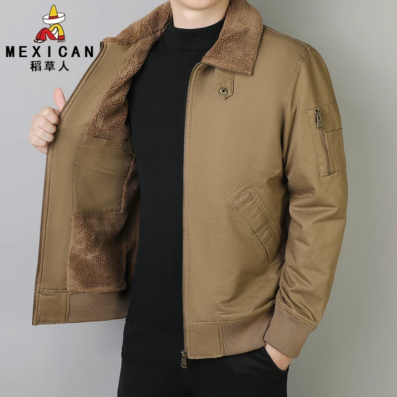 稻草人冬季男士休闲工装夹克外套保暖户外加绒加厚棉衣潮流棉服男