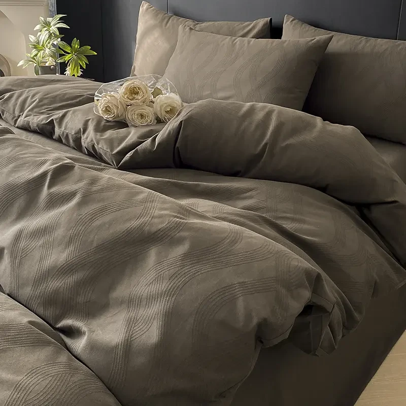 春季纯棉全棉美拉德风床上四件套提花床单被套轻奢床笠床品三件套