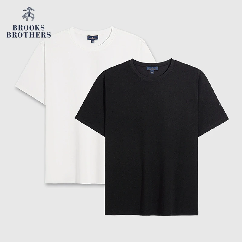 Brooks Brothers/布克兄弟男士25夏新款简约纯色logo两件装T恤
