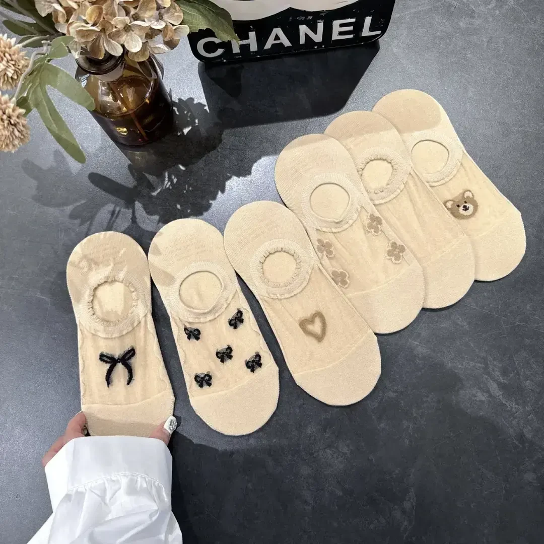 网纱水晶丝女士船袜防滑不掉跟简约蝴蝶结卡丝棉袜吸汗袜透气袜子