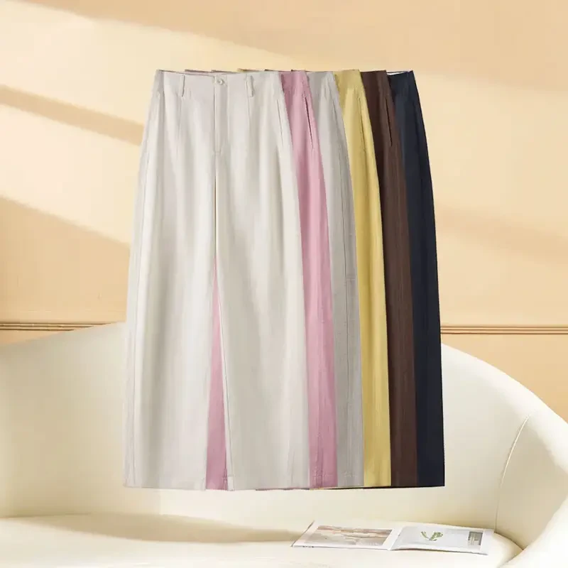 天丝亚麻哈伦裤女2025夏季高腰香蕉镰刀裤垂感休闲直筒萝卜九分裤