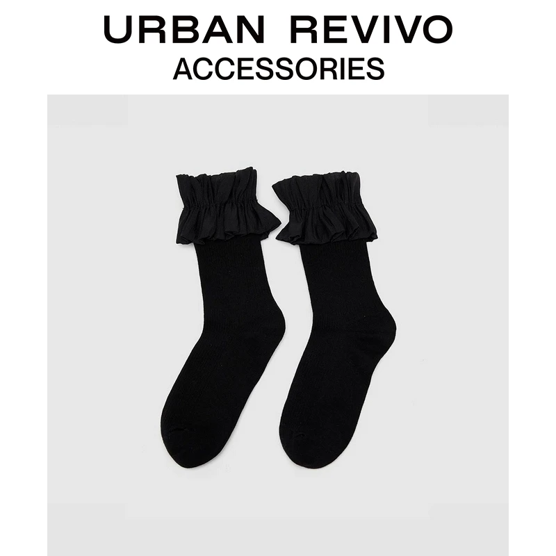 URBAN REVIVO2025春季新款女士堆堆褶皱中袜一双装UAYA50096