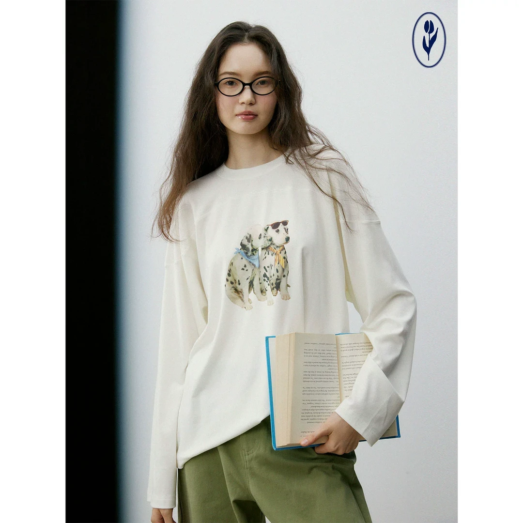 shyshy“斑点狗长袖”空气肤感面料插肩袖物理防晒长袖长t恤