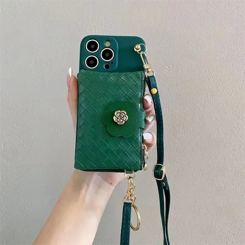 编织纹山茶包拉链包适用【iPhone/华为/vivo/oppo/小米】斜挎手机壳