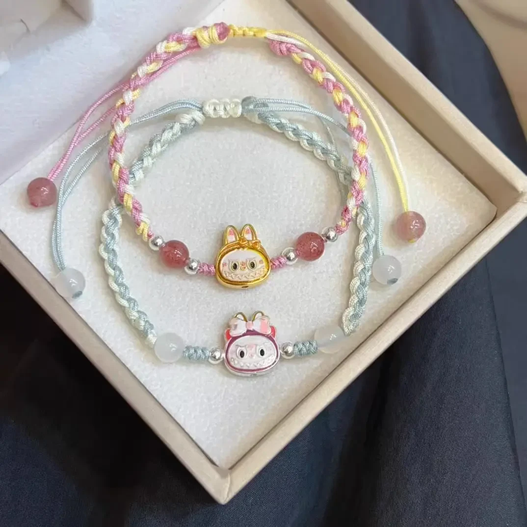 足银手链 999足银手链老⁡凤⁡祥款纯银拉布布labubu手链情侣手绳