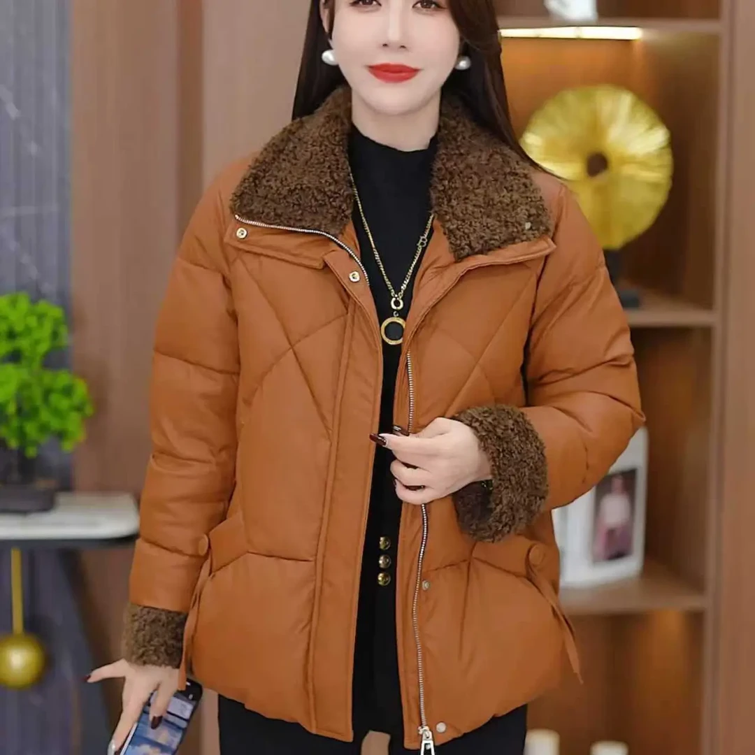 妈妈装加棉加厚易清洁PU皮保暖棉服秋冬中老年洋气休闲外套