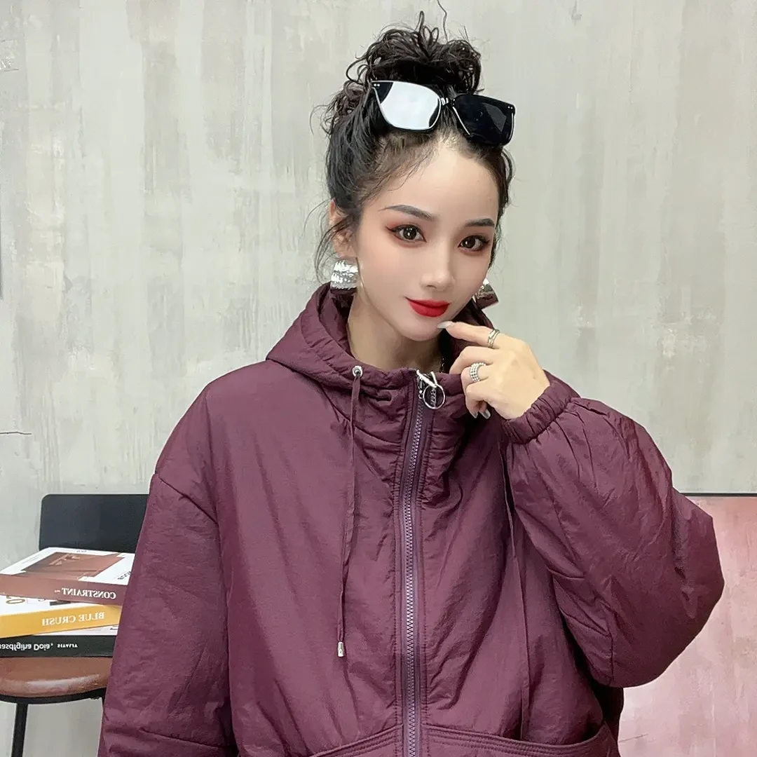 秋冬新款连帽拉链立体面包口袋休闲减龄百搭短款棉服
