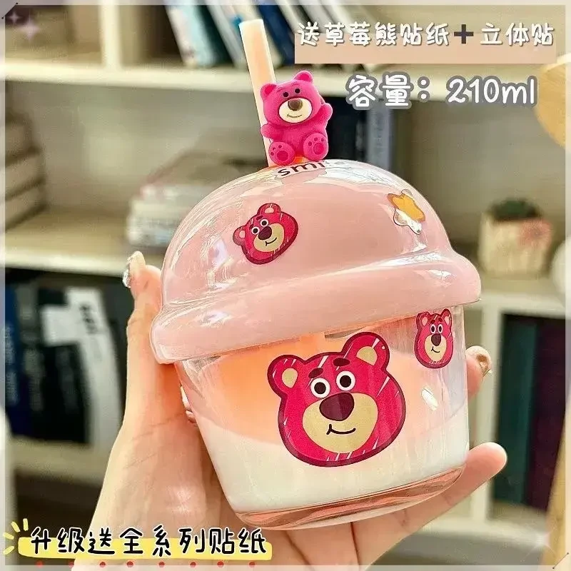 便携式草莓熊家用咖啡杯迷你耐高温玻璃水杯有盖可爱胖胖杯杯则QW