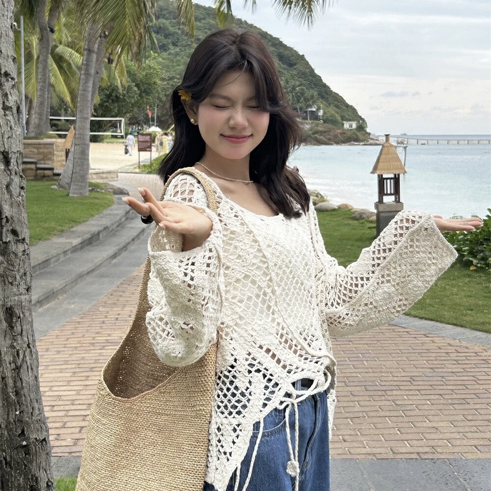 Cute Club 2025春夏新款甜美风镂空花朵流苏小衫宽松休闲百搭上衣