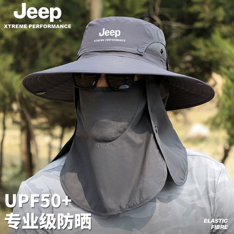 JEEP/吉普防晒帽子男士夏季钓鱼渔夫帽防紫外线太阳帽户外遮阳帽