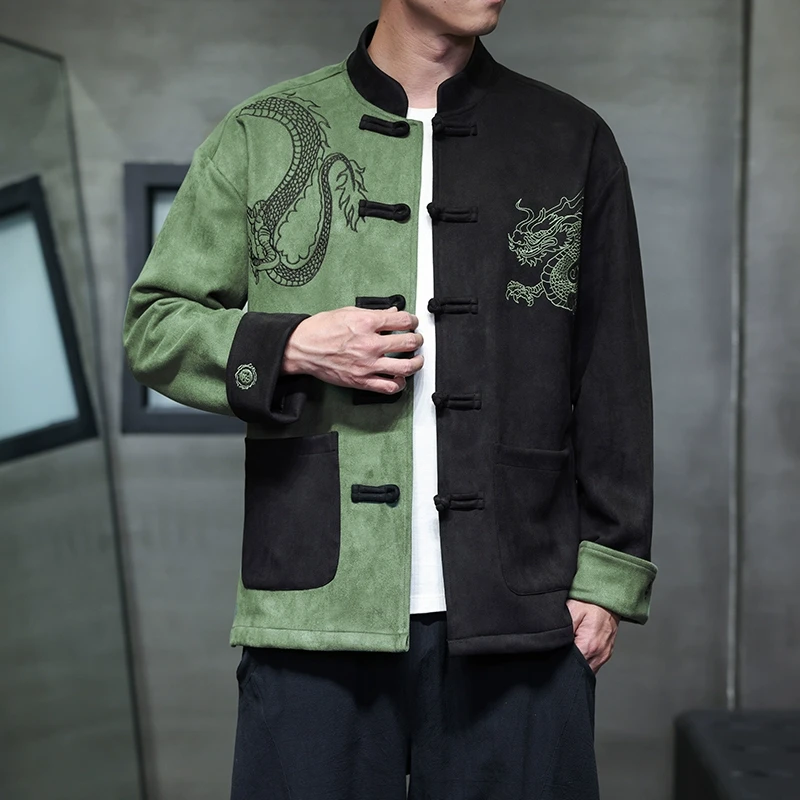 中国风龙纹刺绣唐装夹克男士立领中山茶服春秋季中式改良汉服外套