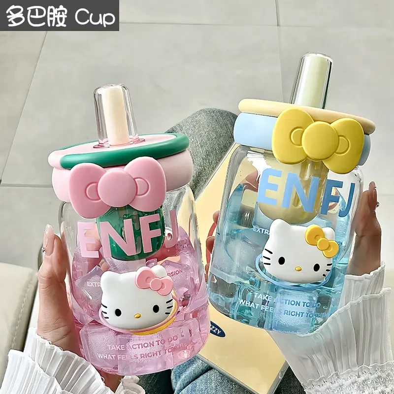 hellokitty水杯2025新款女生高颜值玻璃杯带吸管办公室耐热泡茶杯