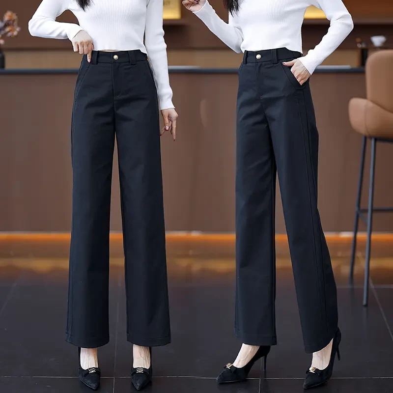 莱赛尔窄版阔腿裤女士2025春秋季新款高腰显瘦时尚百搭休闲直筒裤