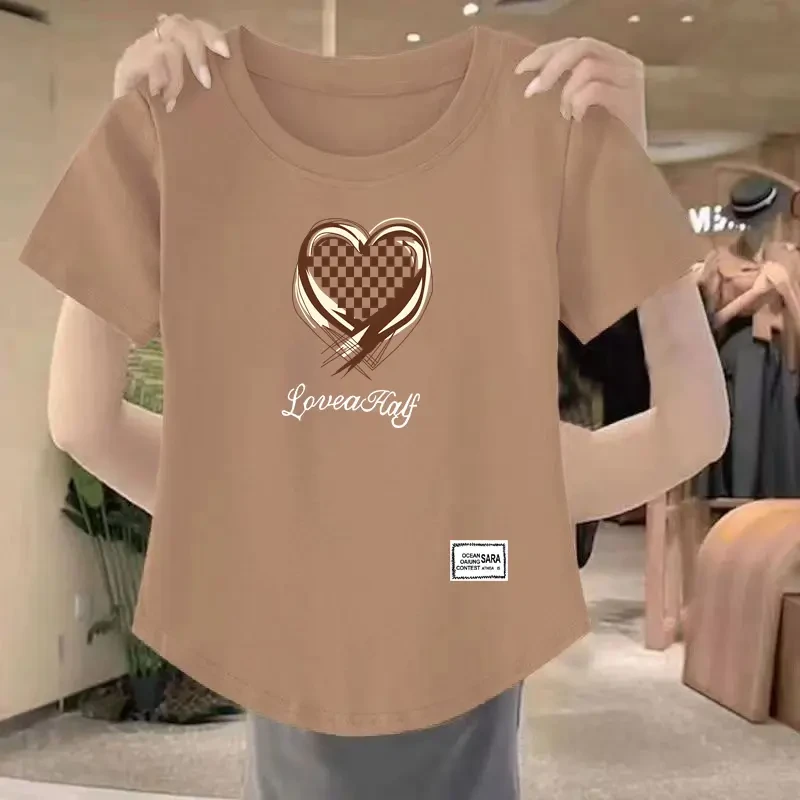 短袖t恤女夏季新款时尚百搭宽松显瘦洋气大码圆领打底上衣ins潮流