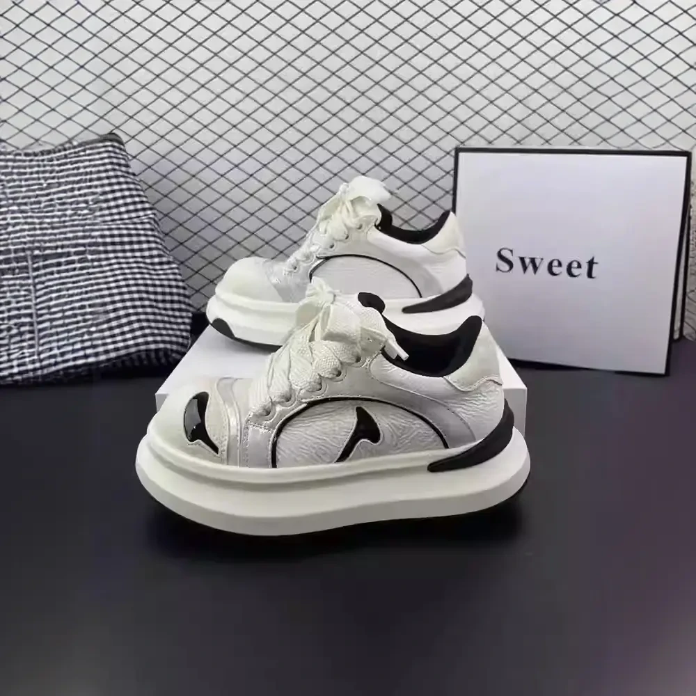 涂鸦小众设计感板鞋女小白鞋2025春款拼色厚底增高休闲运动鞋