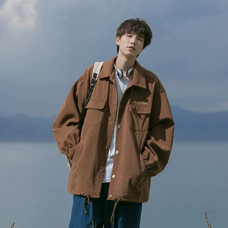 HUCN品牌正品灯芯绒外套男春秋2025新款美式复古潮牌衣服工装夹克