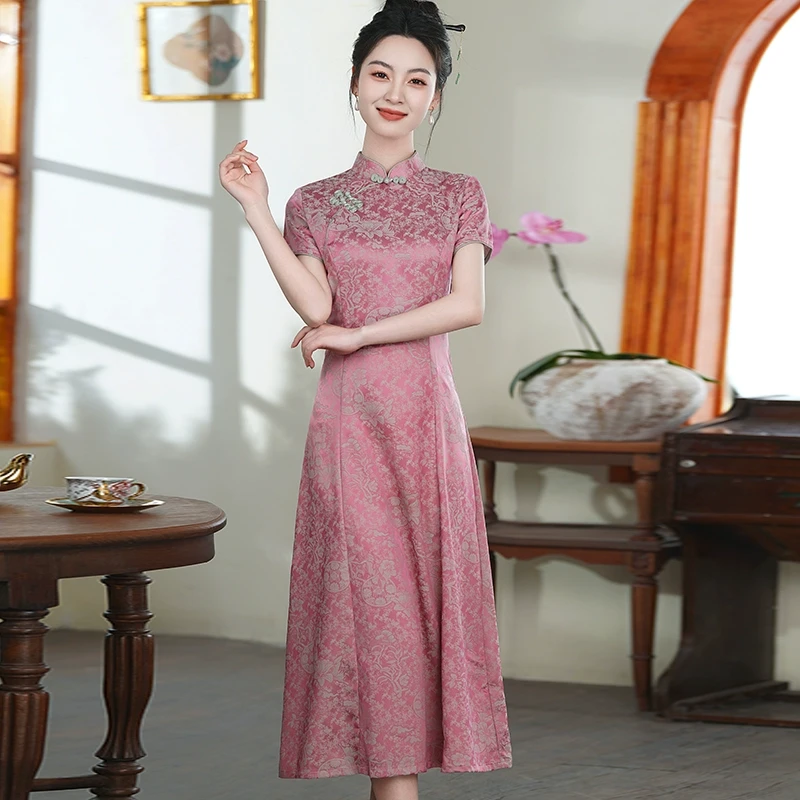 新中式旗袍2025夏季高端上海日常可穿素雅国风复古长款改良连衣裙