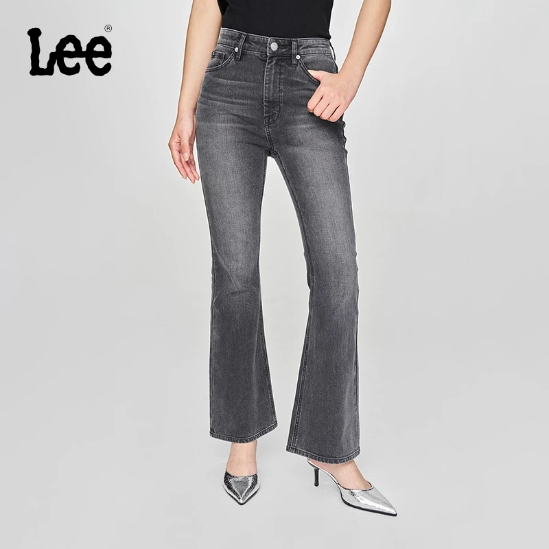 【426微喇裤】Lee25早春修身高腰微喇黑灰色女牛仔裤潮流琥珀流光