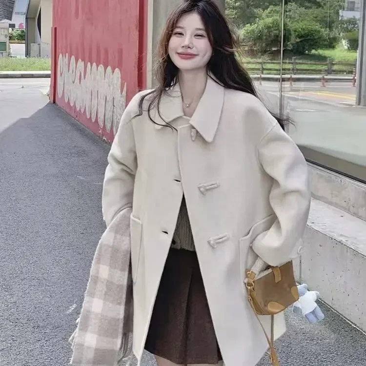 学院风双面羊绒大衣女中长款气质减龄保暖毛呢外套