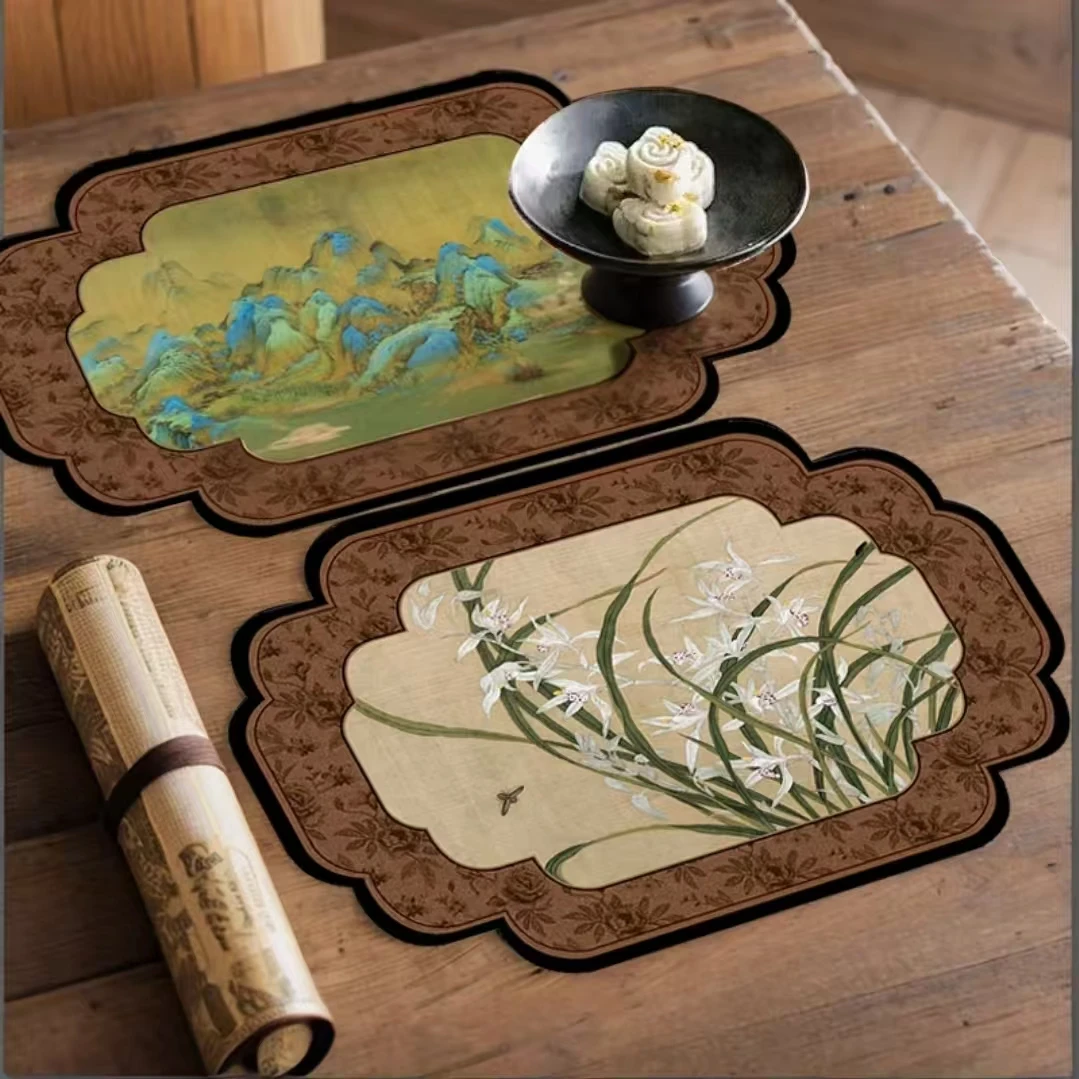 D新中式干里江山硅藻泥地垫茶台沥水垫吸水防滑复古国风装饰摆件
