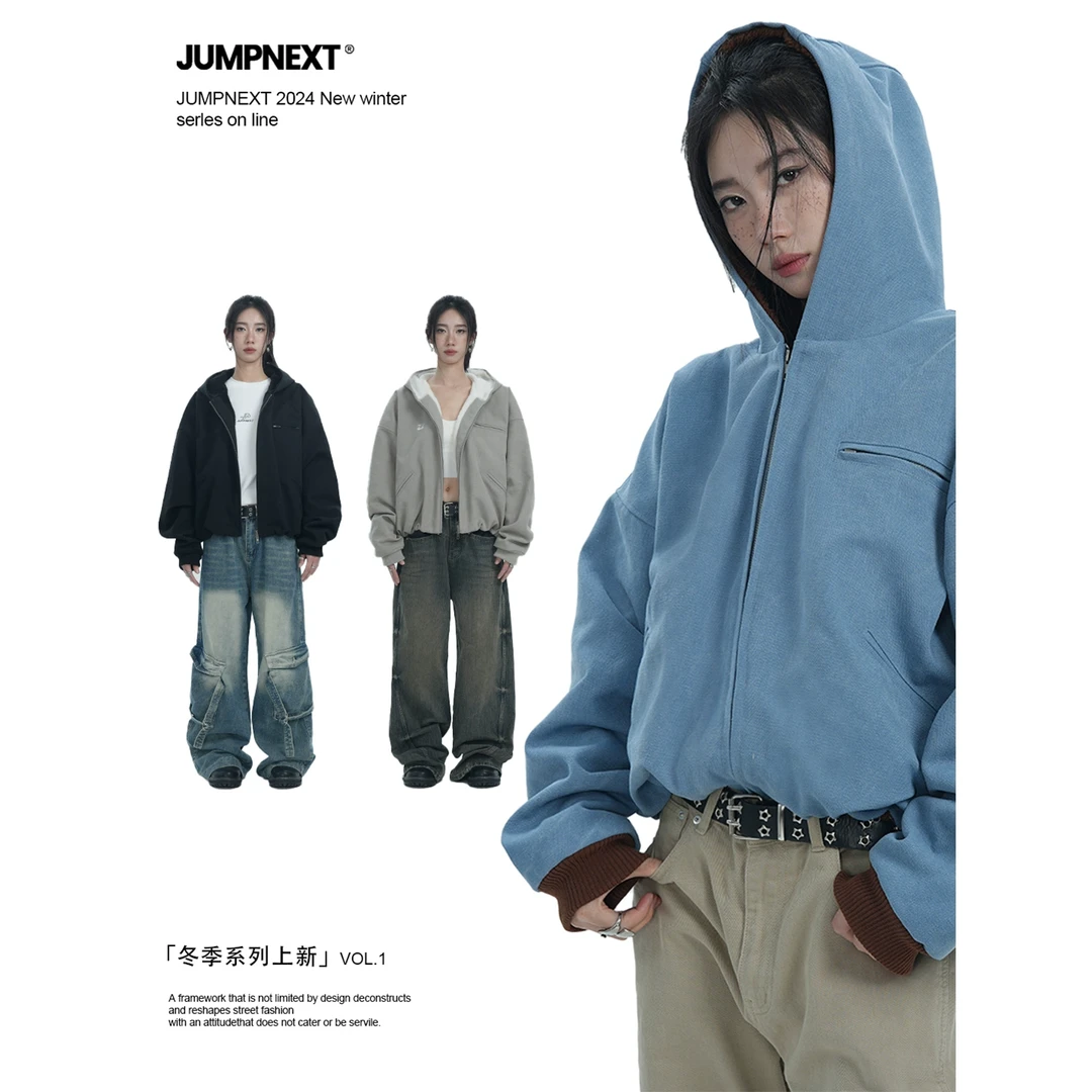 JUMP NEXT简约时尚百搭冬季水洗帆布棉服男女座山雕宽松加厚夹克