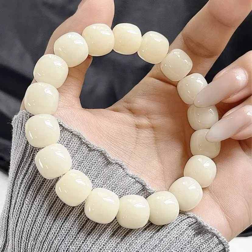 天然原色白玉菩提根老型桶珠单圈文玩菩提子手串男女款绕指柔
