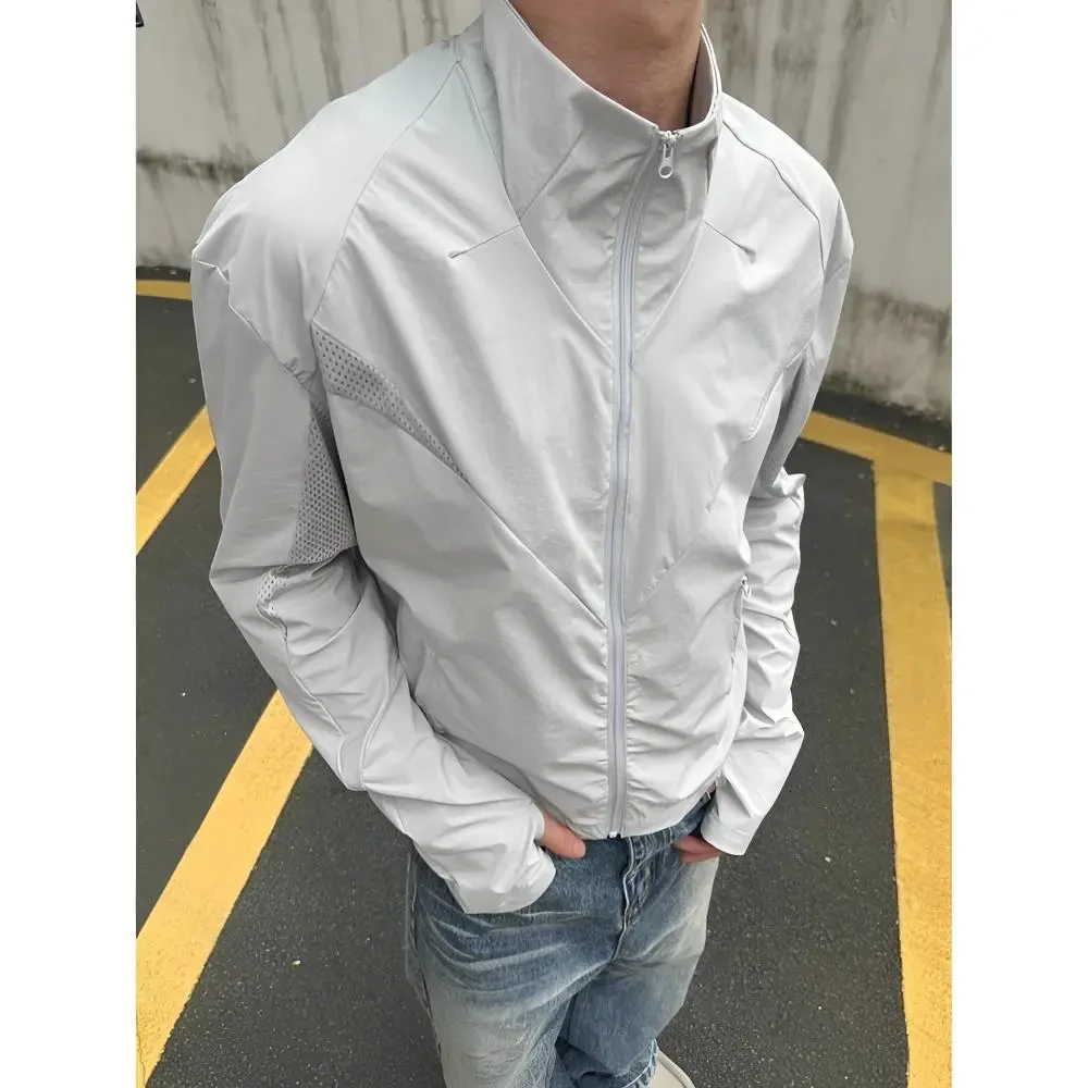 男士夏季衣透气网眼立领休闲跑步运动外套轻量化薄款上衣显瘦
