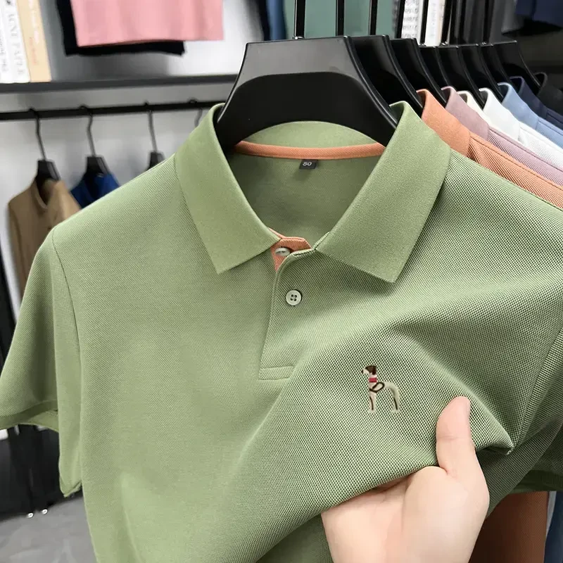 【专柜正品】夏季新款桑蚕丝混纺男士短袖t恤衫商务透气polo衫翻领