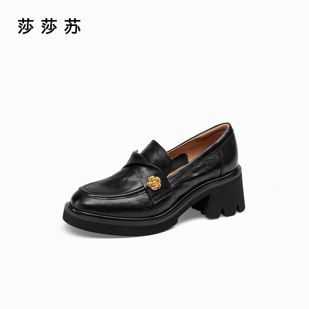 【山茶花】莎莎苏2025春新款粗跟厚底圆头英伦风乐福鞋女ZA65113-40