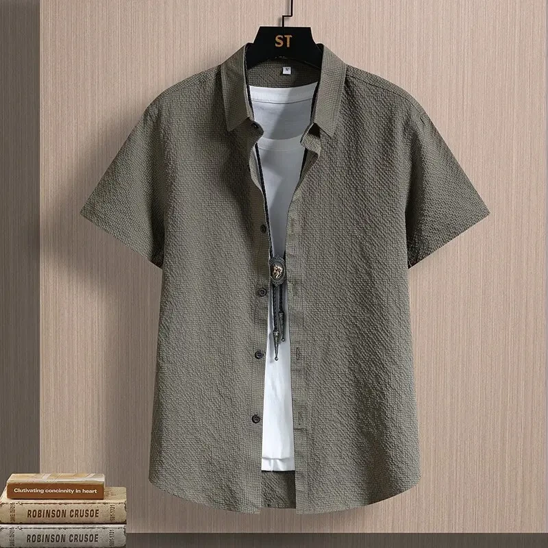 英格堡夏季轻薄男士新款短袖衬衫休闲通勤透气时尚百搭男衬衣