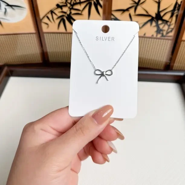 坠链均925银 坠链均925银 925银蝴蝶结项链轻奢小众少女风锁骨链