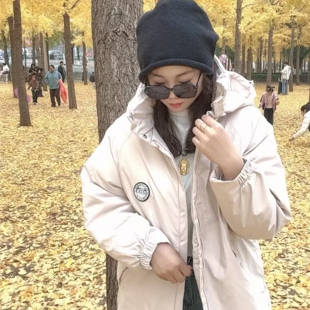 冬季新款连帽刺绣宽松加绒加厚保暖风衣外套