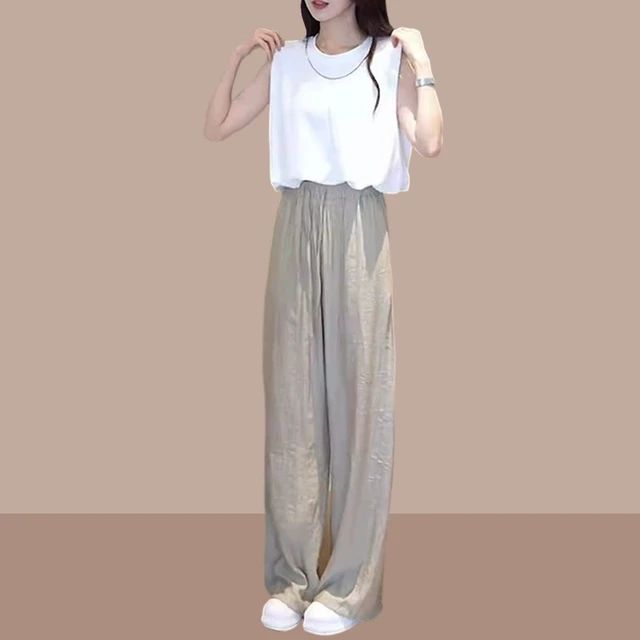 时尚套装女夏季新款洋气无袖圆领垂感休闲阔腿裤宽松百搭减龄两件