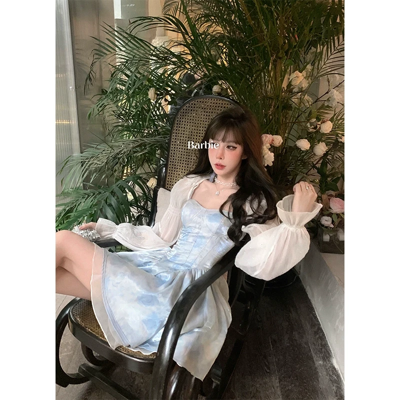 芭比姨蝴蝶结雪纺开衫女早秋小个子仙女薄款披肩短款外搭罩衫上衣