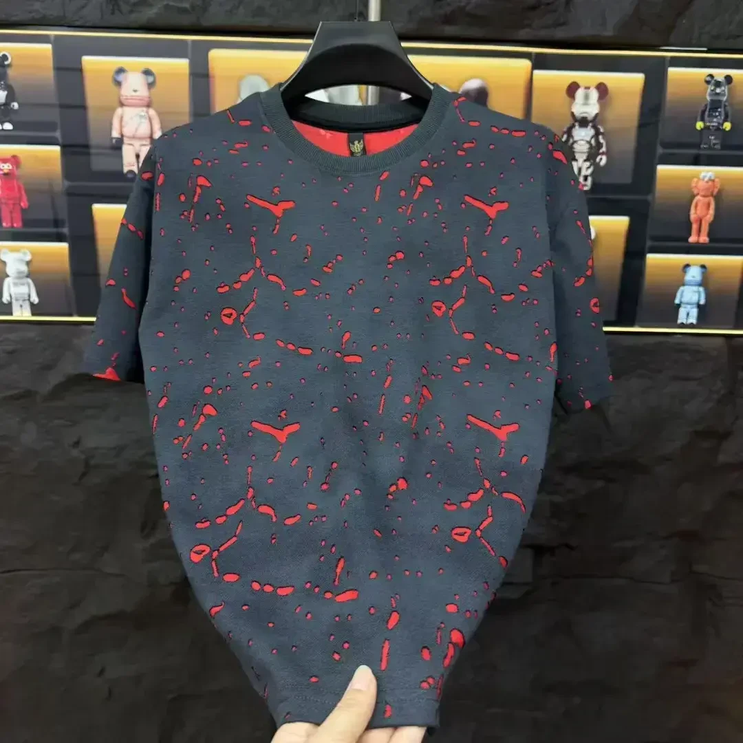 星际范2025夏季新款男士破洞短袖圆领上衣宽松男款时尚T恤休闲