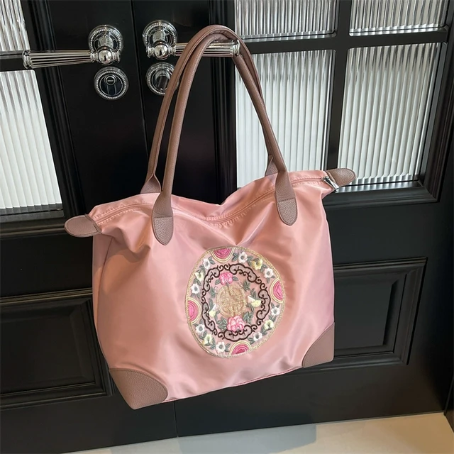 新中式风牛津布刺绣女包大容量单肩旅游出行大包包轻便度假旅行袋