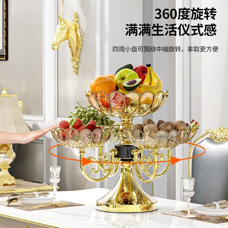 欧式旋转果盘多层网红水果盘现代家用客厅茶几创意轻奢零食糖果盘