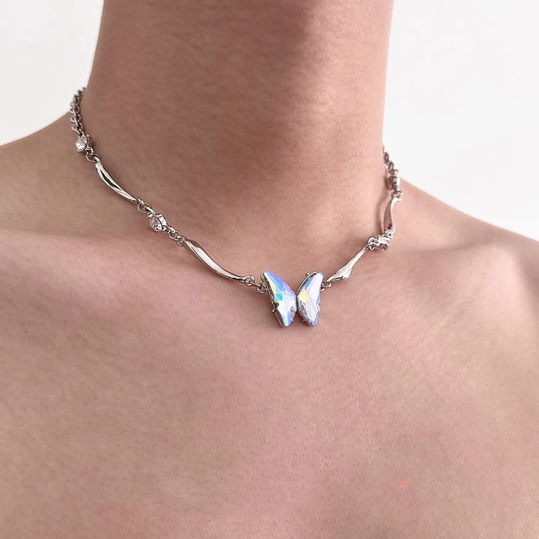 合金项链 渐变蝴蝶项链轻奢男士锁骨链小众高级设计感颈链项链