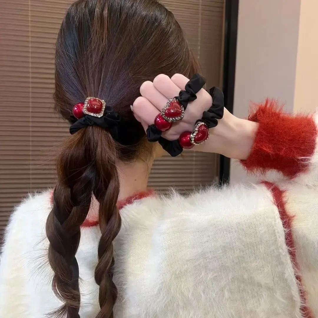 轻奢韩版红豆小肠发圈丸子头马尾发绳2025喜庆头绳时尚发圈简约