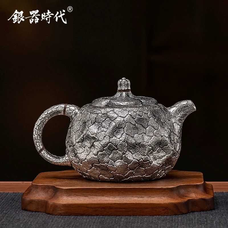 银器时代 银茶壶足银999纯手工錾刻古韵供春泡茶壶做旧家用银茶具
