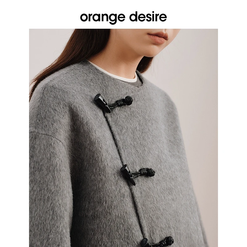 orange desire新中式斜襟盘扣羊毛短款毛呢外套OD2DAWW1033外套